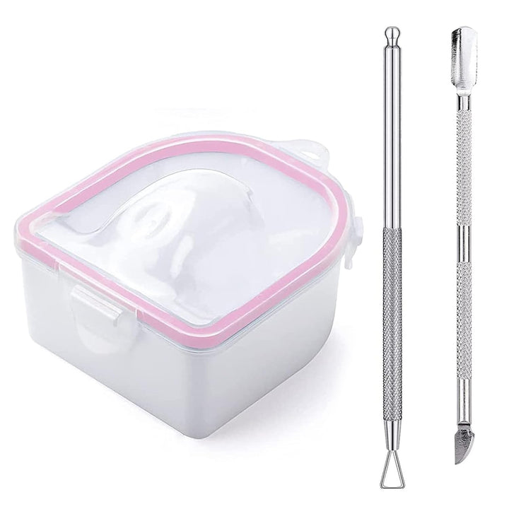 Nail Soaking Bowl, 2PCS Soak off Gel Polish Dip Powder Remover Manicure Bowl with Triangle Cuticle Peeler and Stainless Steel Cuticle Pusher Nail Art Tool (Pink)