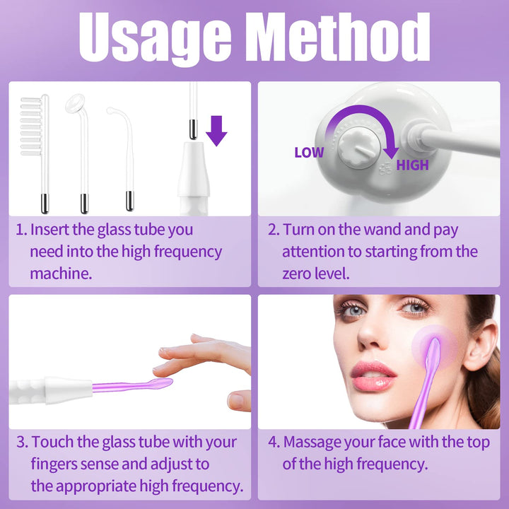 High Frequency Facial Wand- Portable Handheld High Frequency Facial Machine Skin Facial Wand with 4 Violet Tubes