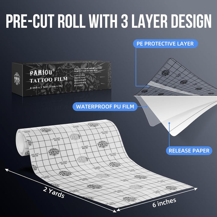 Tattoo Aftercare Second Skin Tattoo Cover up Patch - 6 Inches X 2 Yards Tattoo Wrap, Breathable, Waterproof, Transparent, Latex-Free Film, Protective Tape for Skin Recovery