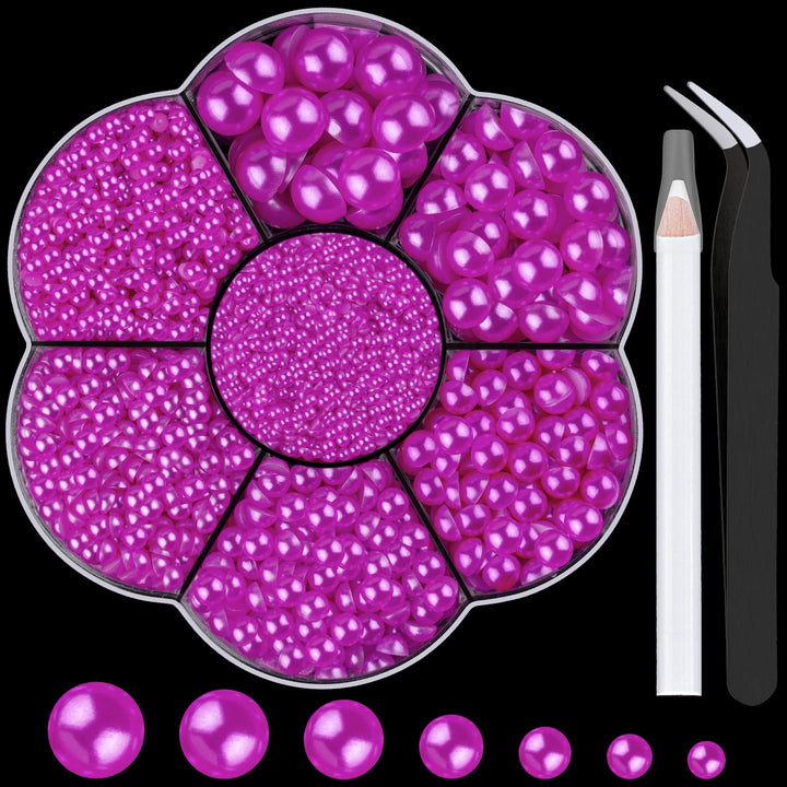 Nail Art Flat Back Half round Pearl Kits 3, Mixed Sizes 6000 Pcs White Small Pearls for Nails with Picking Tools for Graduation Cap Decorations Home DIY Body Face Craft Salon Use