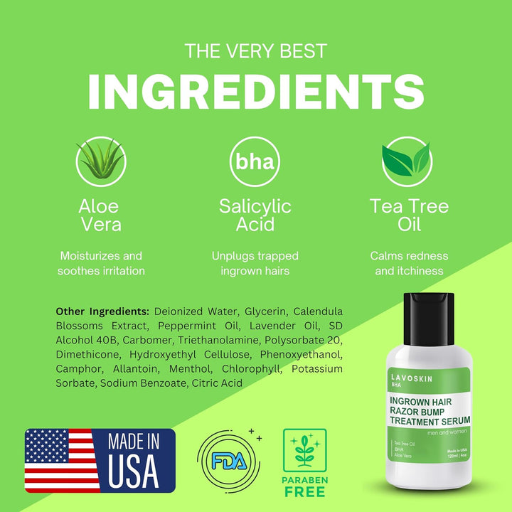 LAVO Tea Tree Gel W/Salicylic Acid - BEST Ingrown Hair Treatment - Razor Bump and Burn Remover - Bikini Lines & Acne - Use after Shaving, Hair Removal, Waxing, Laser, Electrolysis - for Men and Women
