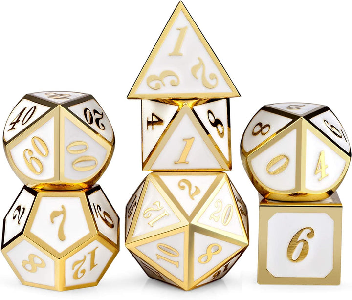 Metal Dice Set DND,  7 PCS Metallic Flowers D&D Dice with Gorgeous Gift Case for D&D Dungeons and Dragon Tabletop Game (Brown and Cream-Coloured)