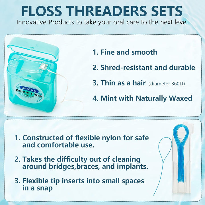 Floss and Floss Threaders Set,Dental Floss Set Deep Clean for Braces, Bridges and Implants,Pfas Free | Mint Flavored,167Ft 2Pack Floss&50Pcs 2Pack Floss Threaders