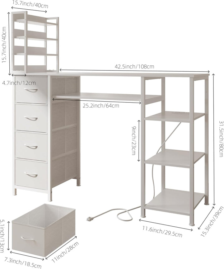 Manicure Table Nail Desk for Nail Tech with Drawers and Power Outlet,Nail Beauty Table with Storage and Open Shelves for Home,Workshop,Makeup Beauty Salon Workstation (White)