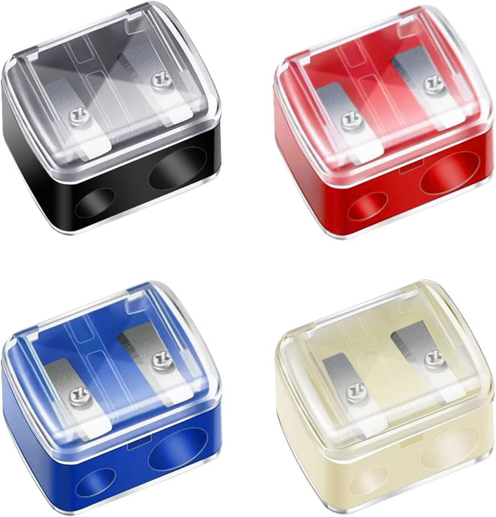 Makeup Pencil Sharpener, 4 Pack Dual Hole Cosmetic Pencil Sharpener for Lip Liner Eyeliner and Brow Pencils, Cosmetic Manual Tools for Women and Makeup Artists,Stainless Steel Blades and Plastic Cover