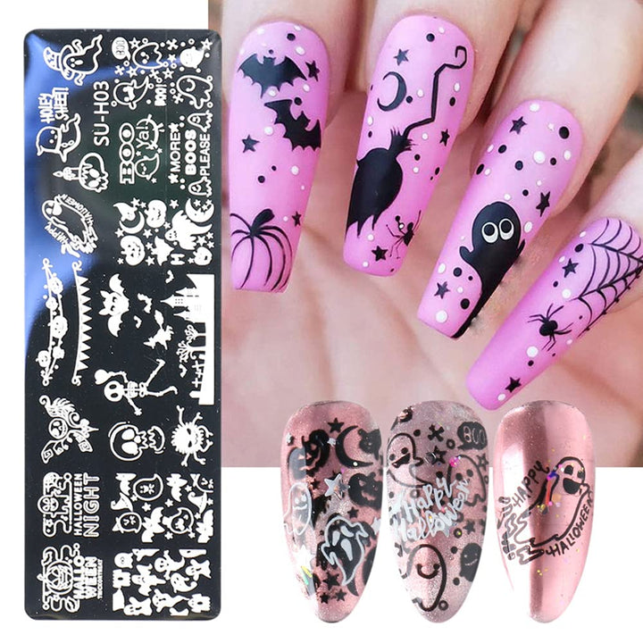 Halloween Nail Art Stamping Plates, 6 PCS Halloween Nail Stamper Kit Horror Ghost Skull Pumpkin Spider Witch Nail Art Stencils Plates Halloween Holiday Party Manicure Template Design Tool