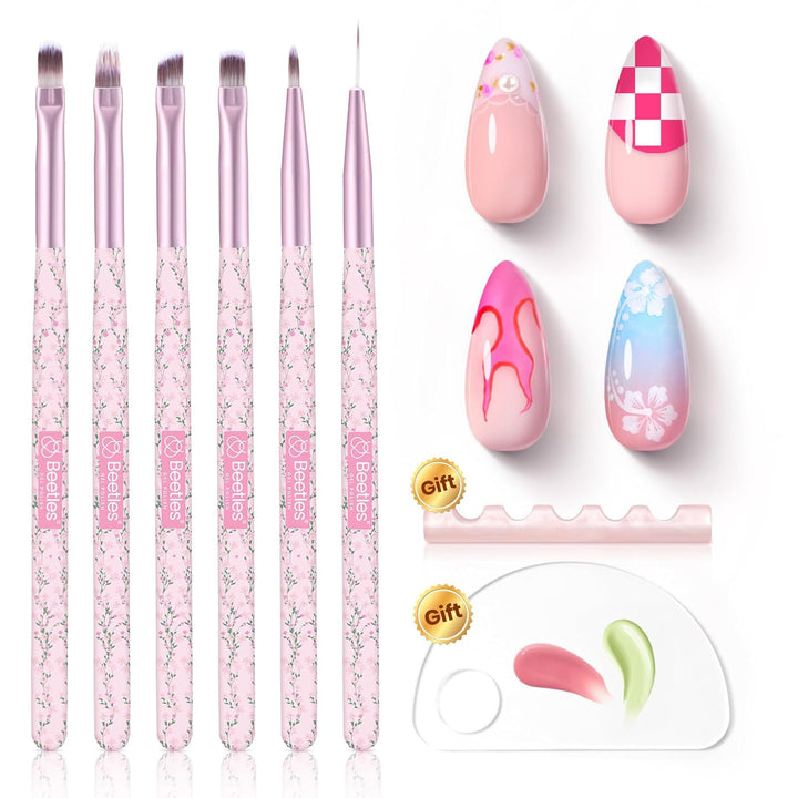 Nail Art Brushes, 6 Pcs Fingernail Art Design Pens, Wood Alloy Handle, Dotting Pen Clean up Liner French Nail Brush Set, DIY Manicure Tools Gift for Women