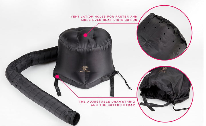 BEAUT'E SEOUL Bonnet Hair Dryer Attachment – Large Soft Hood for Handheld Blow Dryers, Deep Conditioning Cap for Natural Curly Hair, Quick Drying & Hair Treatment