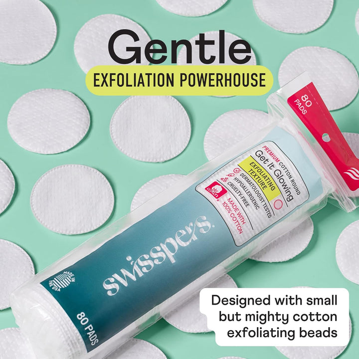 Premium Exfoliating Rounds, 2 Distinct Raised Textured Surface, Cotton Facial Pads, 80 Count Re-Closable Bag
