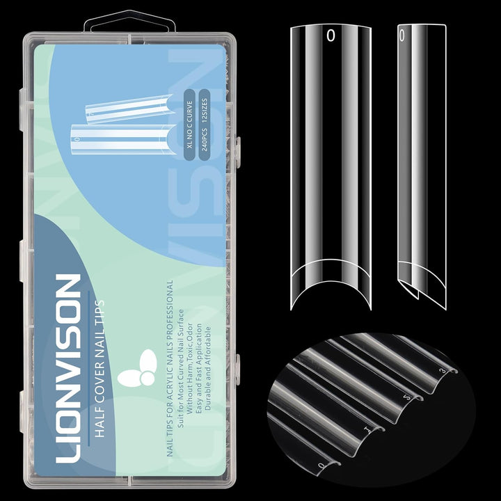 504 PCS No C Curve Clear Nail Tips for Acrylic Nails Professional, 3XL Extra Long, 12 Sizes Half Cover Straight Tapered Square French Fake Nail Tips for Nail Salons Home DIY