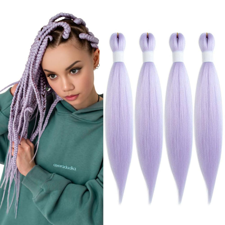 Purple Braiding Hair 20 Inch Pre Stretched Hair Long Straight Crochet Braids Yaki Texture Synthetic Fiber 4 Packs (Dark Purple)