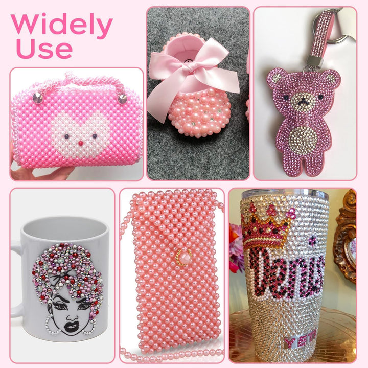 9000Pcs Flatback Pearls for Crafting, Silver Gold White Nail Half Pearls and Gems, 3-8Mm Color Pink Beige Purple Half round ABS Flatback Pearl Beads Bedazzling for Nails DIY Shoes Clothes Bags