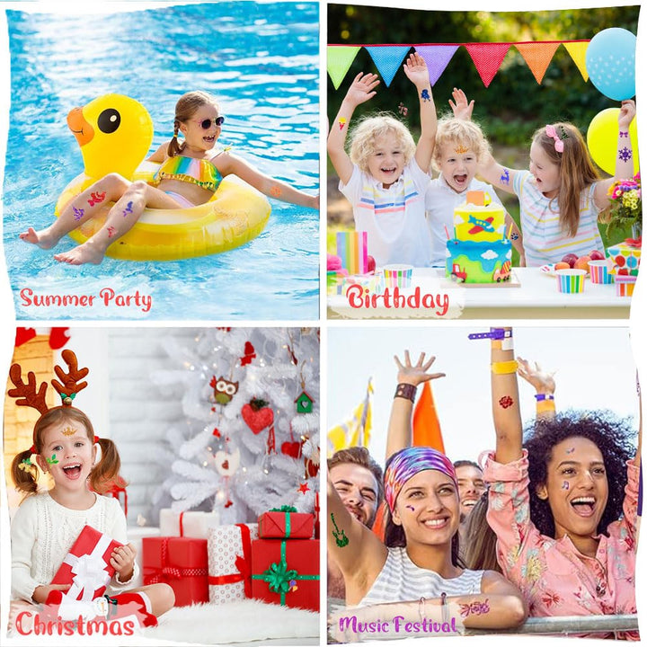 250-Piece No-Mess Temporary Glitter Tattoo Kit for Kids, 203 Unique Stencils,3 Glue,4 Brushes,Boys Girls Adults Glitter Tattoos Kids Make up Kit, Gifts for Girls 6-12, Boys Birthday Party Halloween