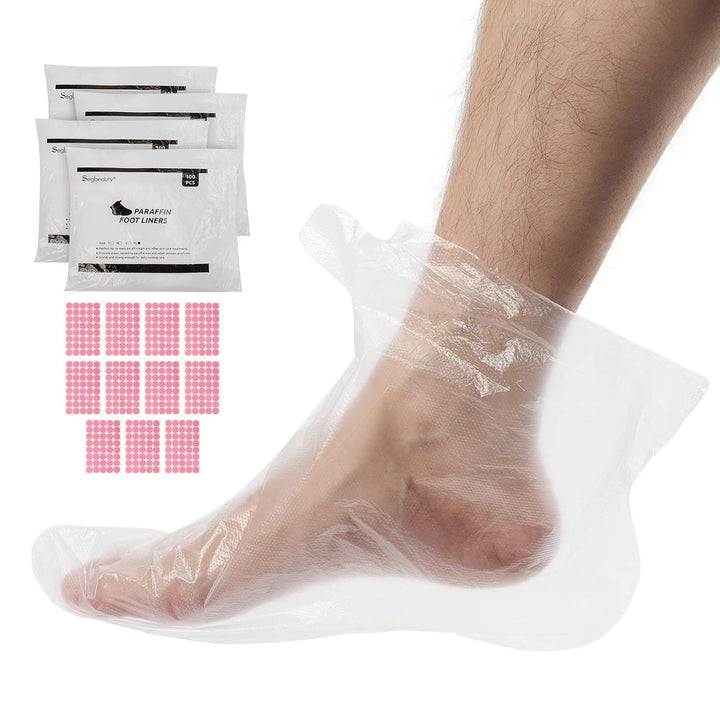 Paraffin Bath Liners for Foot, 200 Counts Plastic Foot Covers, Booties for Feet Thermal Foot Liners, Foot Protectors with 200 Stickers for Snug Closure, Wax Thera-Py Foot Bags