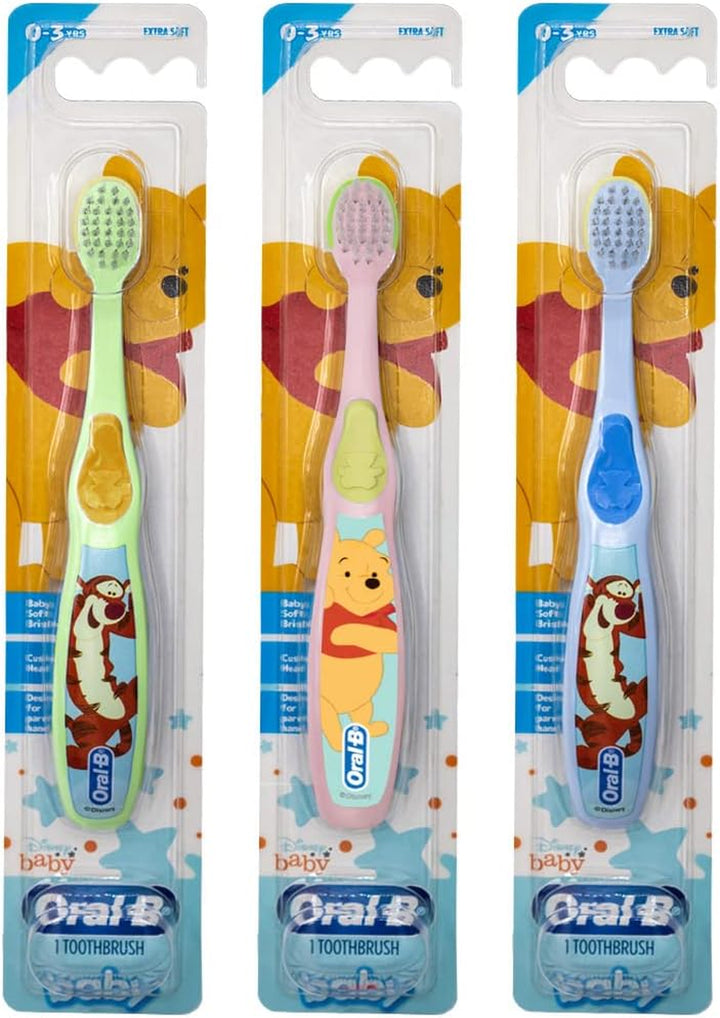 Baby Manual Toothbrush, Pooh Characters, 0-3 Years Old, Extra Soft (Characters Vary) - Pack of 4