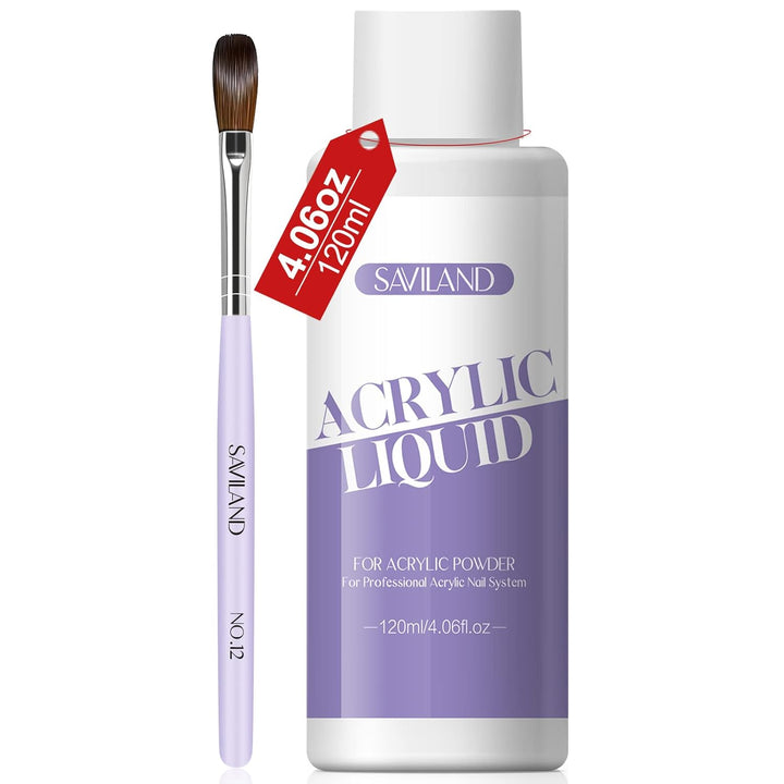 Monomer Acrylic Nail Liquid: 4 Oz Acrylic Liquid Monomer with #12 Acrylic Nail Brush for Acrylic Powder Application, Non-Yellowing Acrylic Nail Monomer Liquid for DIY Home & Nail Salon Use