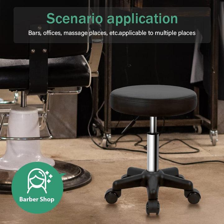 round Rolling Stool Height Adjustable Stool with Wheels for Spa Salon Massage Black