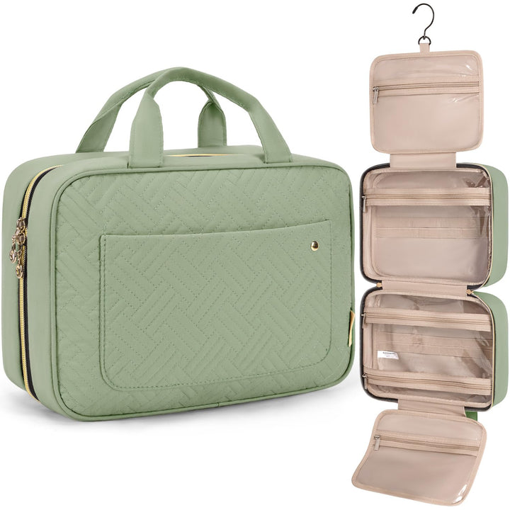 Toiletry Bag Travel Bag with Hanging Hook, Water-Resistant Makeup Cosmetic Bag Travel Organizer for Accessories, Shampoo, Full-Size Container, Toiletries (Black, Medium)