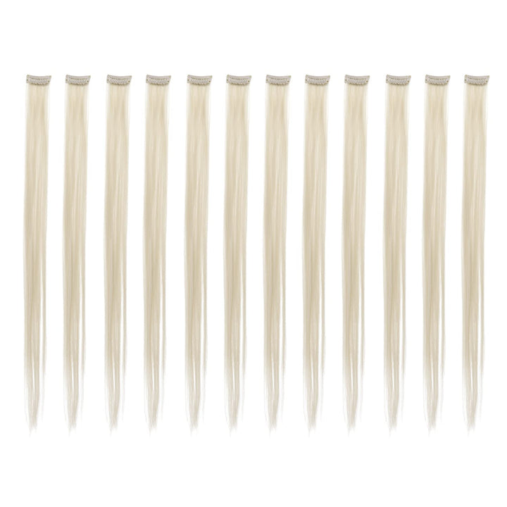 12 Pcs Straight One Color Party Highlights Clip on in Hair Extensions Colored Hair Streak Synthetic Hairpieces (Teal Blue)