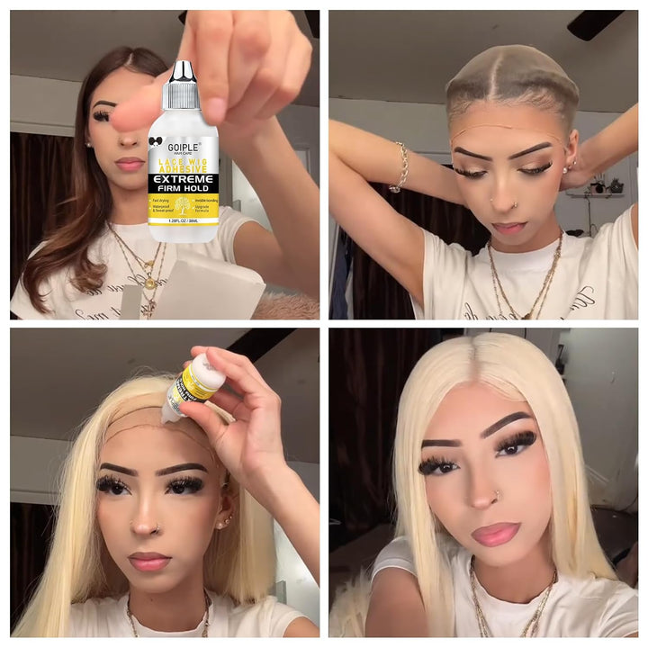 Wig Glue for Lace Front Wigs, Waterproof Lace Front Wig Glue for Wigs, Strong Hold Transparent Lace Adhesive for Hair Replacement Invisible Hair Bonding Wig Adhesive(1.28 Fl Oz)