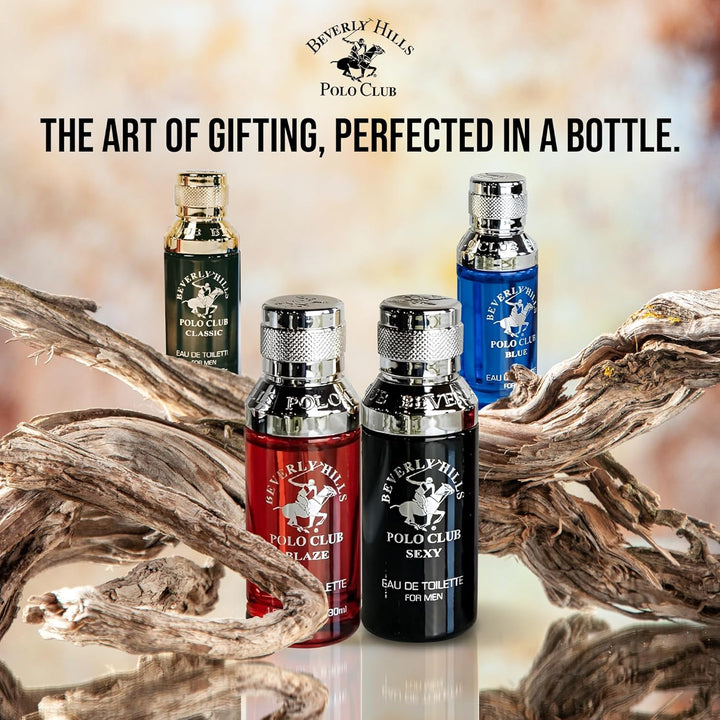 Exclusive Fragrance Collection for Men with 4 Different Fragrances, Blaze, Blue, Classic, and Sexy, 1Fl Oz Each (Pakaging May Vary)