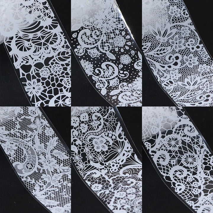 20 Rolls Lace Nail Foil White and Black Nail Transfer Foil Flower Nail Art Foils Decals Holographic Foils for Nails Manicure Stickers for DIY Acrylic Nails Decoration