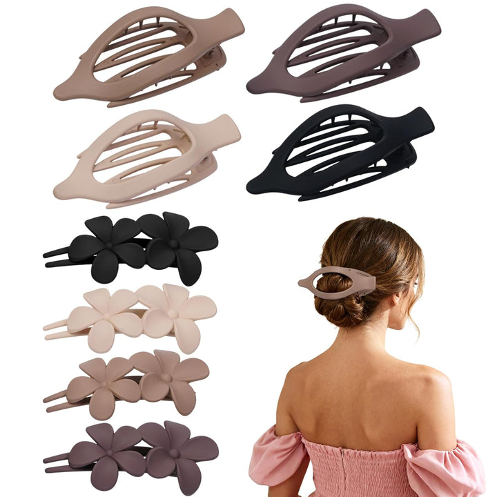 8 Pack Flat Hair Clips for Women,Matte No Crease Flat Claw Clips, Large Strong Hold Barrettes for Thick & Thin Hair, French Duckbill Styling Accessories