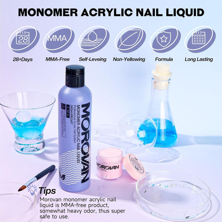 Monomer Acrylic Nail Liquid 8Oz for Acrylic Powder - Professional Monomer Acrylic Nail Liquid for Acrylic Nail Extension Non-Yellowing Mma-Free