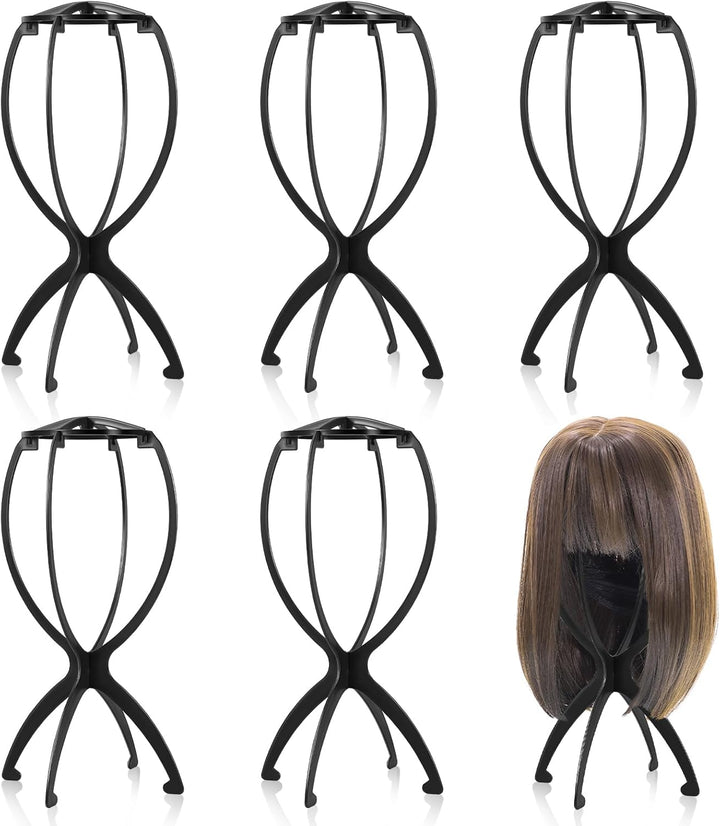 Wig Stand, Portable Wig Holder Wig Head Stand for All Wigs Travel Wig Hair Stylist Gifts for Women(Black (2 Pack))
