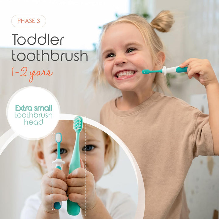 Baby Toothbrush & Toddler Toothbrush Set (0-2 Years) - Bpa-Free & Safety-Tested, 2023 Award Winner, Food-Grade Silicone (Teal)