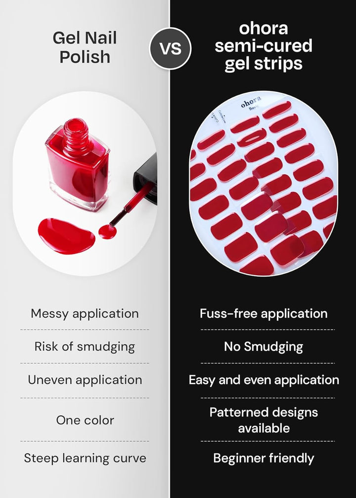 Semi Cured Gel Nail Strips (N Mulberry) - Red, Ombre, Works with Any UV/LED Lamps, Salon-Quality, Long Lasting, Easy to Apply & Remove - Includes 2 Prep Pads, Nail File & Wooden Stick