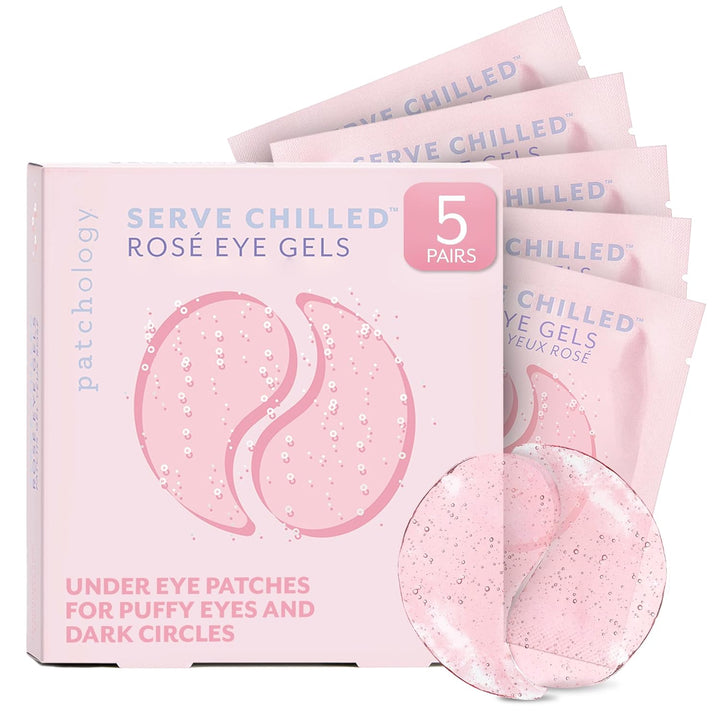 Serve Chilled Rosé Hydrating under Eye Patches – Hyaluronic Acid & Antioxidant-Infused Eye Masks to Reduce Dark Circles, Puffiness & Fine Lines - Ideal Skincare Essentials (5 Pairs)