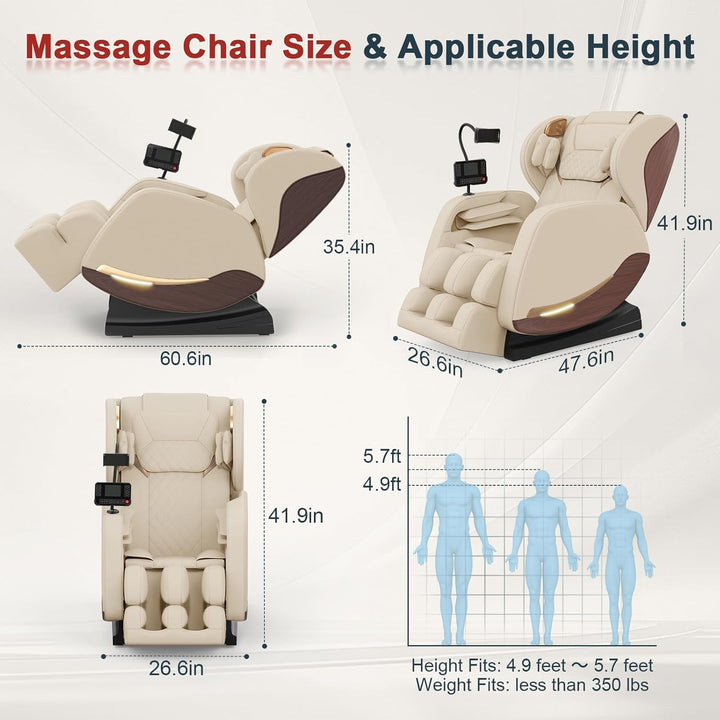 2025 Massage Chair, Massage Chairs Full Body and Recliner with 10 Fixed Points, Zero Gravity, Wood Grain Leather, Foot Massage, Airbags, Lumbar Heating, Bluetooth and Control Screen (Creamy White)