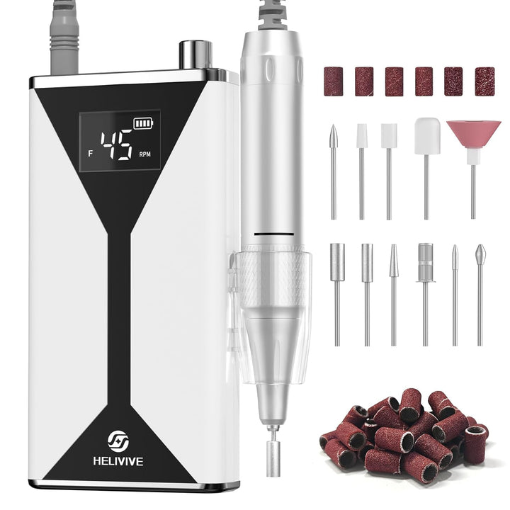 Professional Electric Nail Drill 45000RPM (Portable & Rechargeable) (With 11 Drill Bits ) Cordless Nail File Machine for Shaping, Polishing & Removing Gel Nails for Salon Home (Pink)