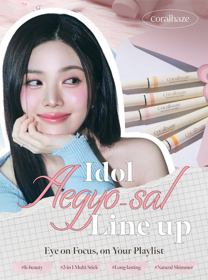 Idol AEGYO-SAL Maker 01 Champagne Beige, 2-In-1 Under-Eye Highlighter and Contour Liner for Bright, Voluminous Eyes, Long-Lasting, Smudge-Proof Shimmer Stick with Natural Glow, Korean Beauty