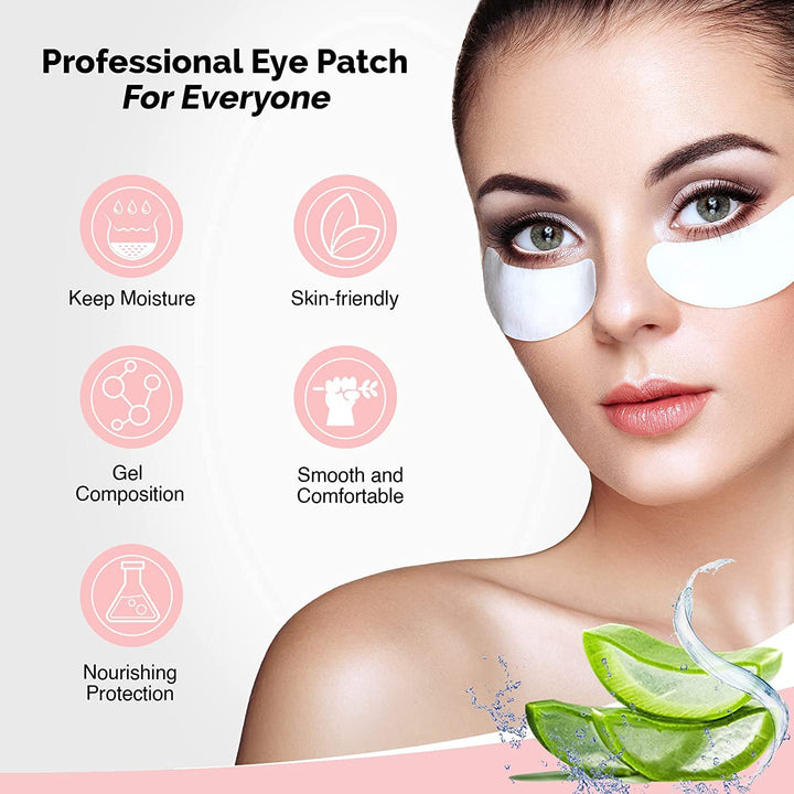 100 Pairs  Natural Hydrogel Eye Gel Pads - Collagen and Aloe Vera Patches for under Eyes - Eyelash Extension Kit