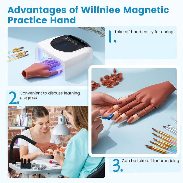 Magnetic Practice Hand for Acrylic Nails: Flexible Fake Nail Training Hand Practice - Manicure Hand Practice Kit for Beginners