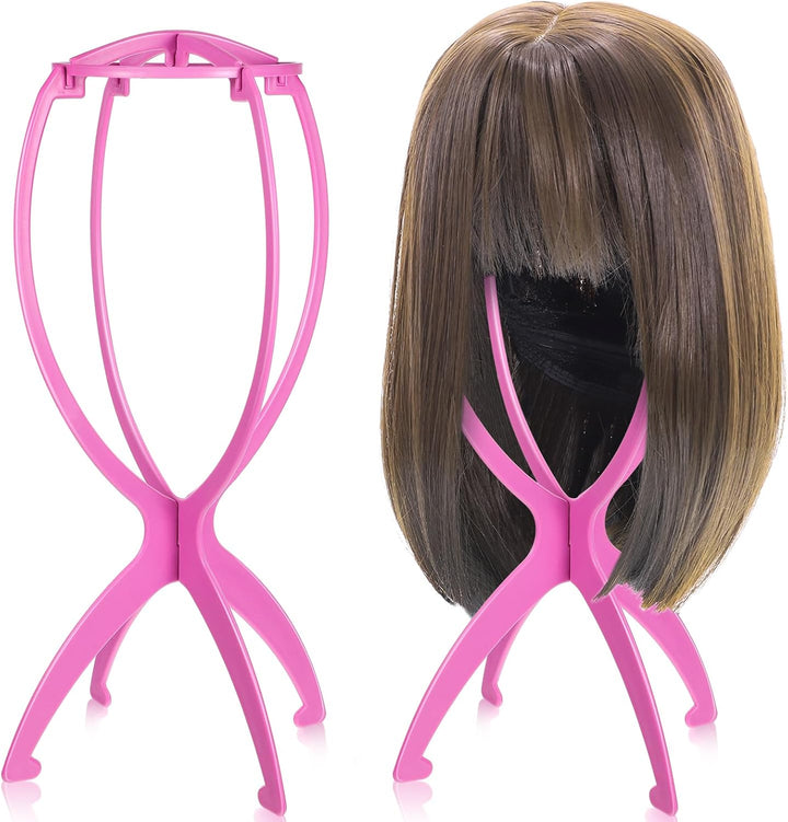 Wig Stand, Portable Wig Holder Wig Head Stand for All Wigs Travel Wig Hair Stylist Gifts for Women(Black (2 Pack))