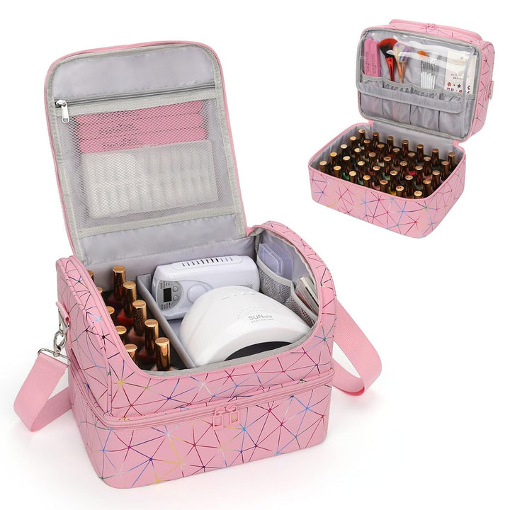 Nail Polish Organizer Case, Nail Supplies Storage Box Holds 45 Bottles Nail Polish & Nail Lamp, Travel Nail Tech Carrying Case, Nail Kit Bag for Nail Stuff & Manicure Tools