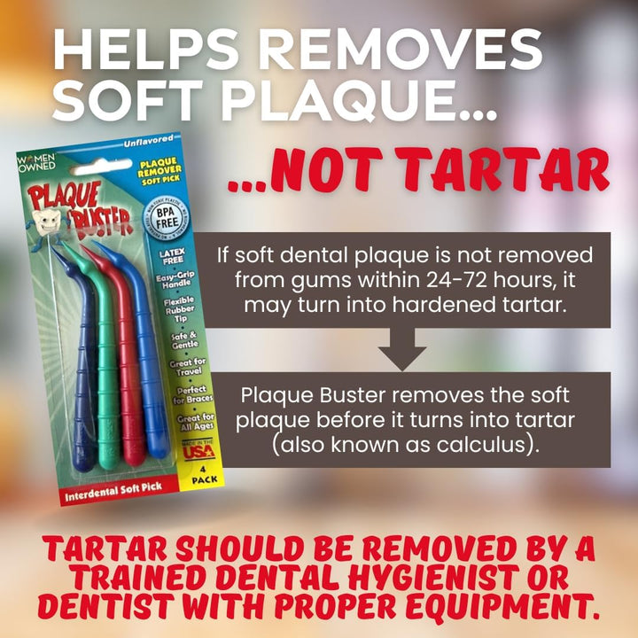 (4 Count) Soft Interdental Pick, Gum Stimulator & Plaque Remover, Made in USA, for Oral Health and Healthy Gums, Multi-Colored