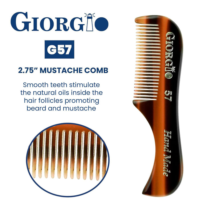 G57 Extra Small Men'S Fine Tooth Beard and Mustache Comb for Facial Hair Grooming and Styling. Wallet Pocket Comb Beard Comb for Men, Handmade, Saw-Cut and Hand Polished