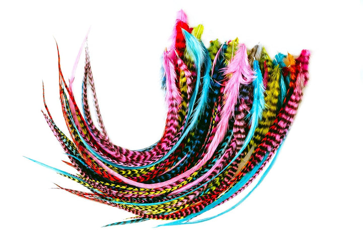 21 Natural Color Hair Extensions – 9”–14” Long – DIY Rooster Kit with 20 Micro-Link Beads – 100% Real Feathers – Eye-Catching Boho Style