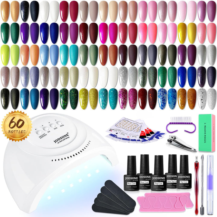 36 PCS Gel Nail Polish Set-32 Colors Gel Polish Kit Base Coat Glossy Matte and Glitter Top Coat Nail Polish Set Green Blue Red Pink Collection Gifts for Women