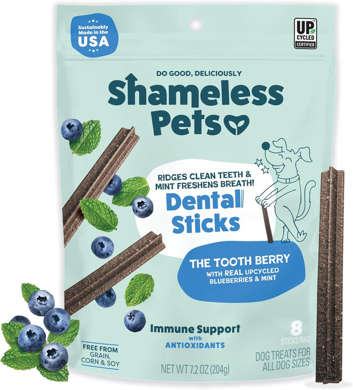 Dental Treats for Dogs, the Tooth Berry - Healthy Dental Sticks with Immune Support for Teeth Cleaning & Fresh Breath - Free from Grain, Corn & Soy