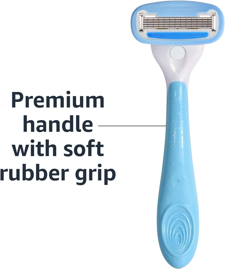 5-Blade Razor Handle for Women, Includes 12 Cartridges and Shower Hanger, 14 Piece Set, Blue
