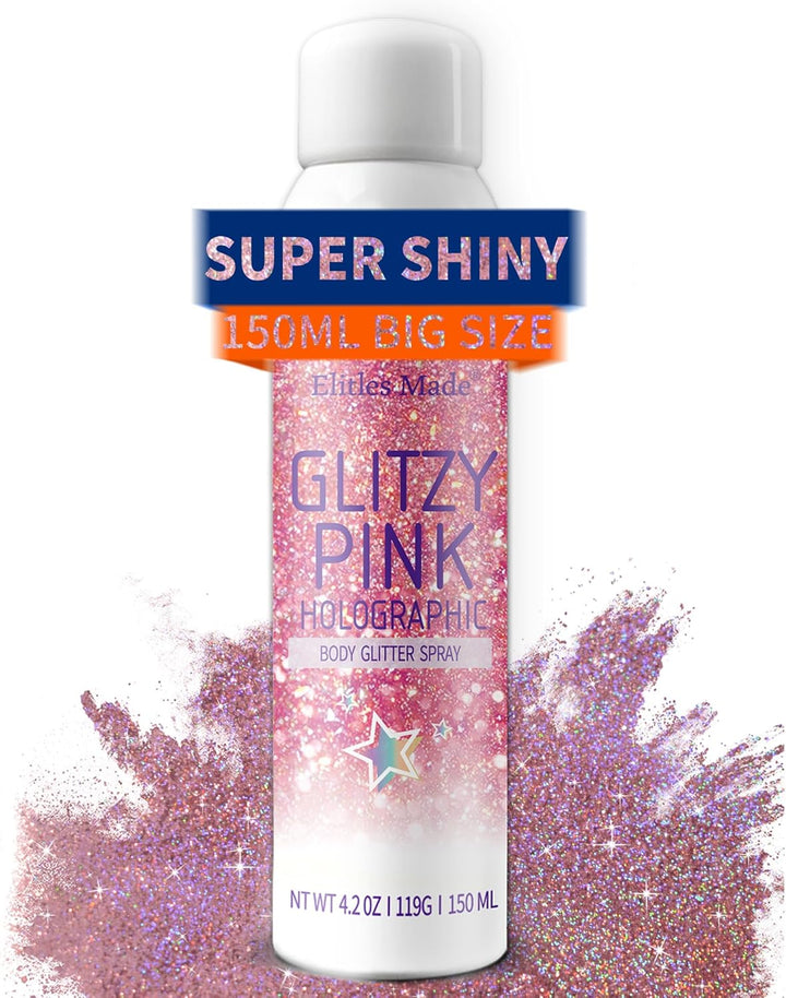 Hair Glitter Body Glitter Spray, 150ML Glitter Hairspray Holographic Silver Glitter Spray for Hair and Body, Hair Glitter for Kids Women, Body Shimmer Festival Makeup 4.2 Fl Oz