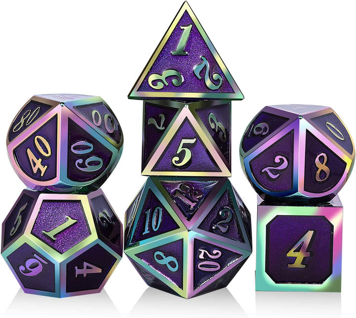 Metal Dice Set DND,  7 PCS Metallic Flowers D&D Dice with Gorgeous Gift Case for D&D Dungeons and Dragon Tabletop Game (Brown and Cream-Coloured)