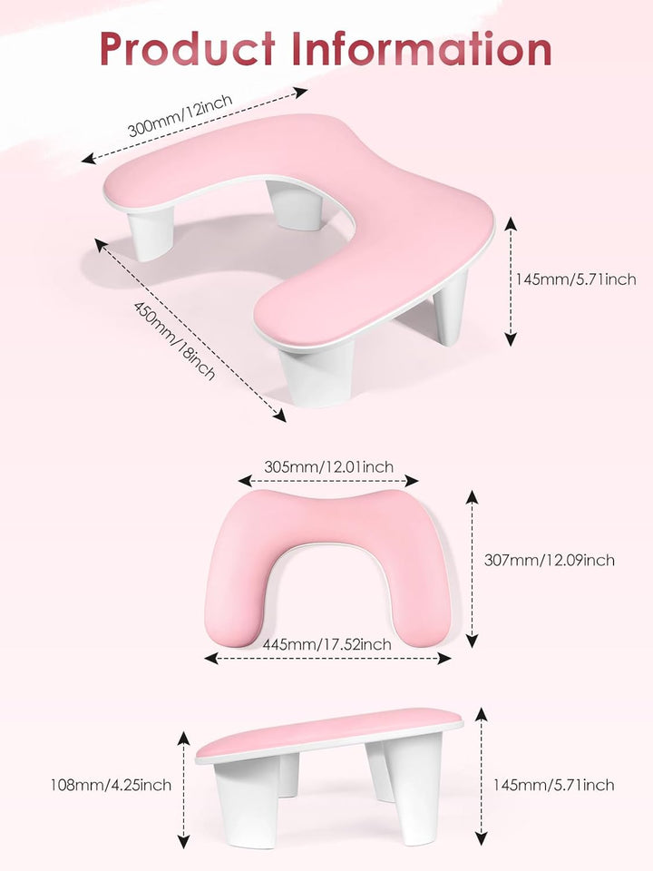 Arm Rest for Nails Tech - U-Shaped Manicure Nail Hand Rest Pillow Cushion, Big Microfiber Leather Nail Arm Rest Stand for Acrylic Nail Art Tech (Pink)