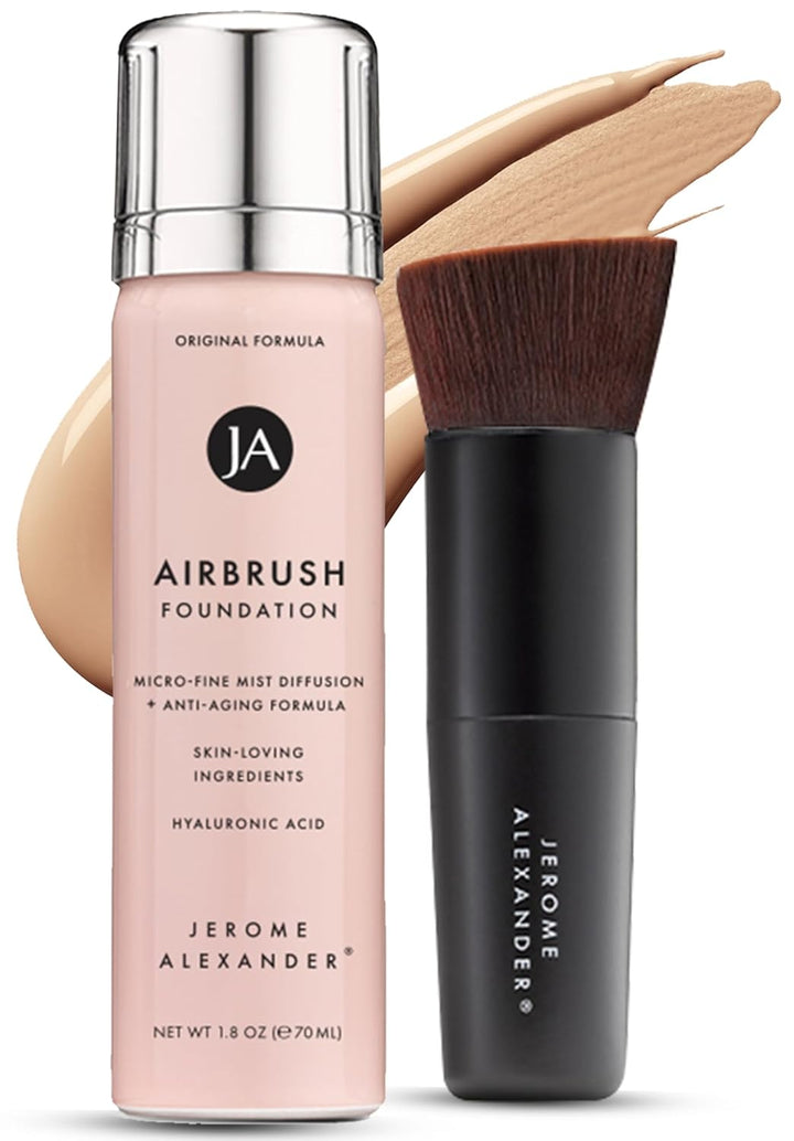 Magicminerals Airbrush Foundation – 2 Piece Set with Airbrush Foundation and Kabuki Brush - Spray Makeup with Anti-Aging Ingredients for Smooth Radiant Skin - Light Medium