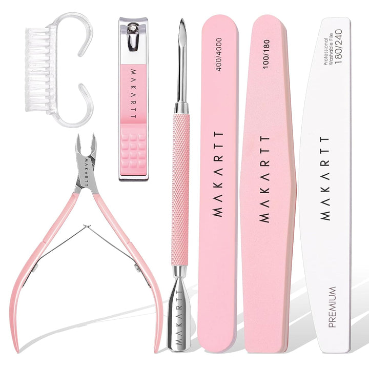 Cuticle Trimmer with Cuticle Pusher, 3 PCS Pink Nail Cuticle Nipper Professional Pedicure Manicure Tools with Stainless Steel Dual End Pusher, Nail Scraper
